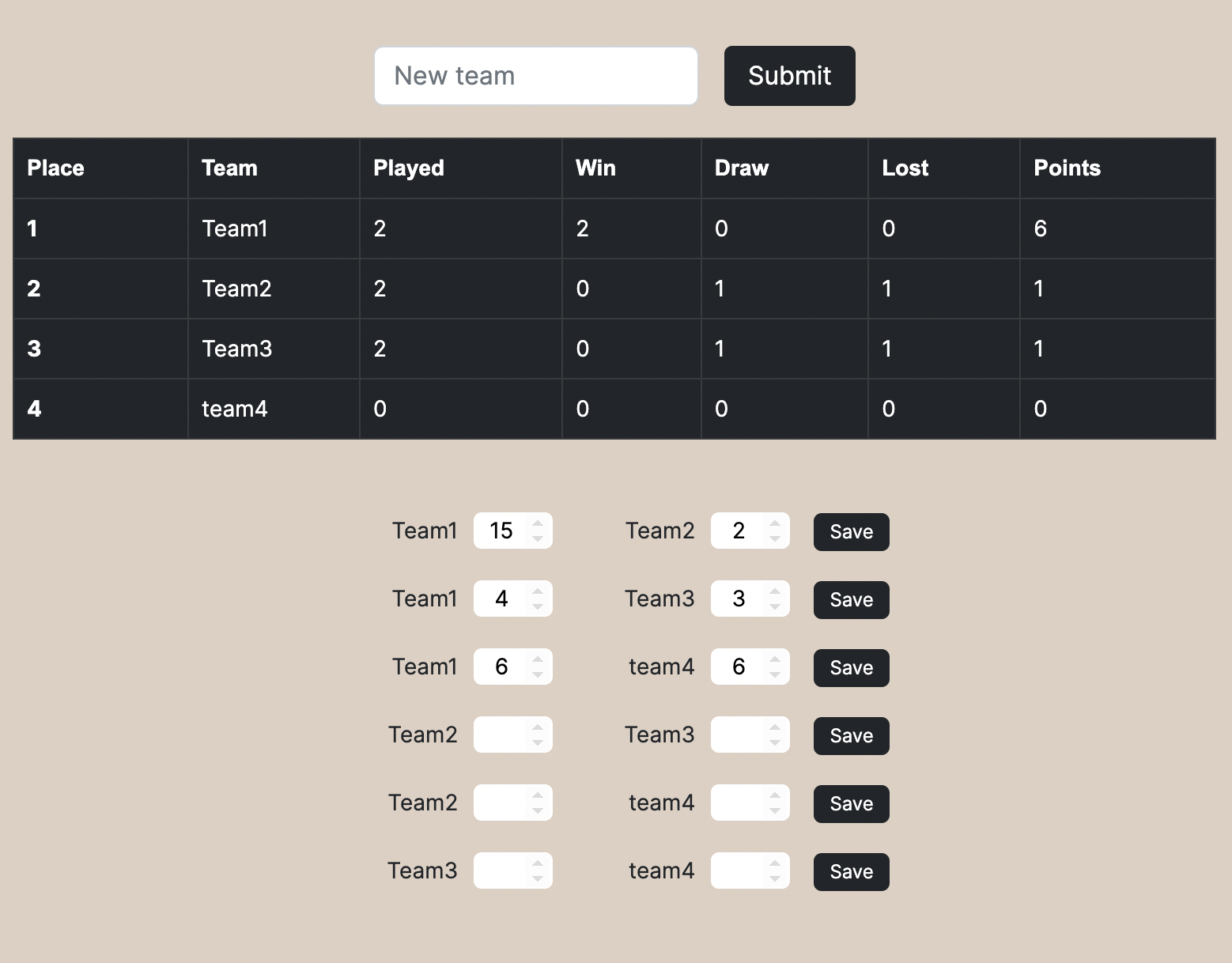 tournament application screenshot