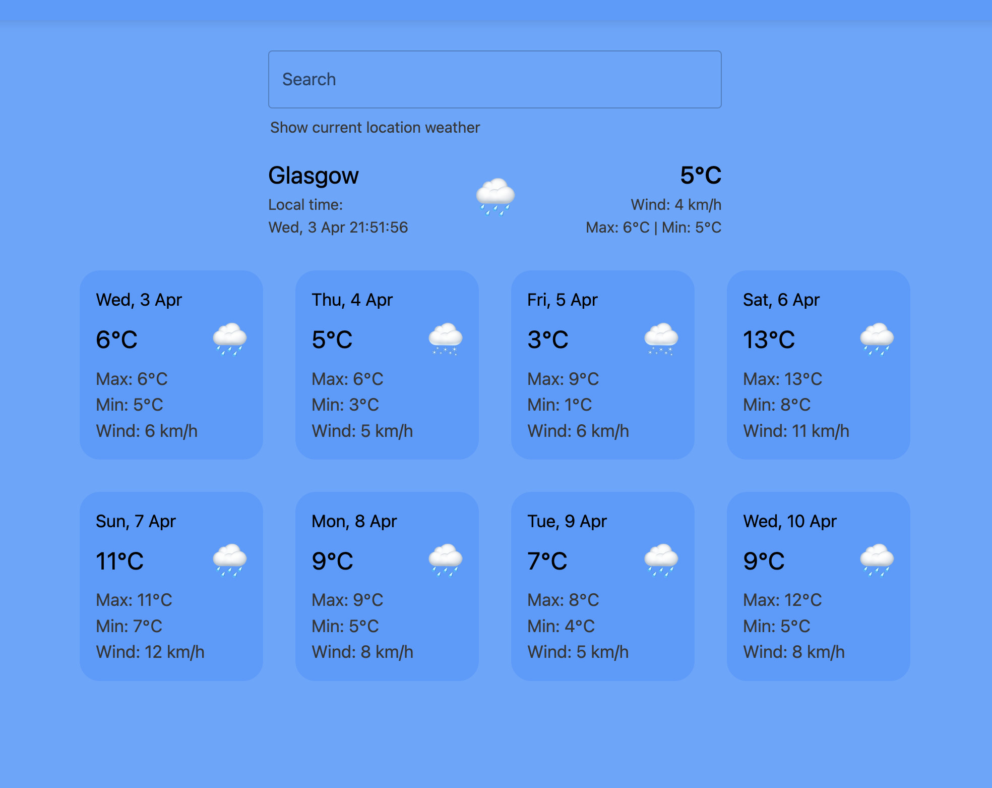 weather application screenshot